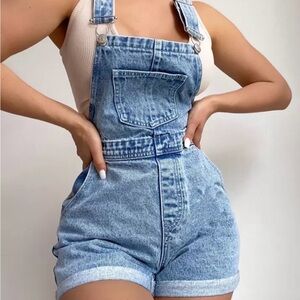 Women's Blue Denim Overall Romper